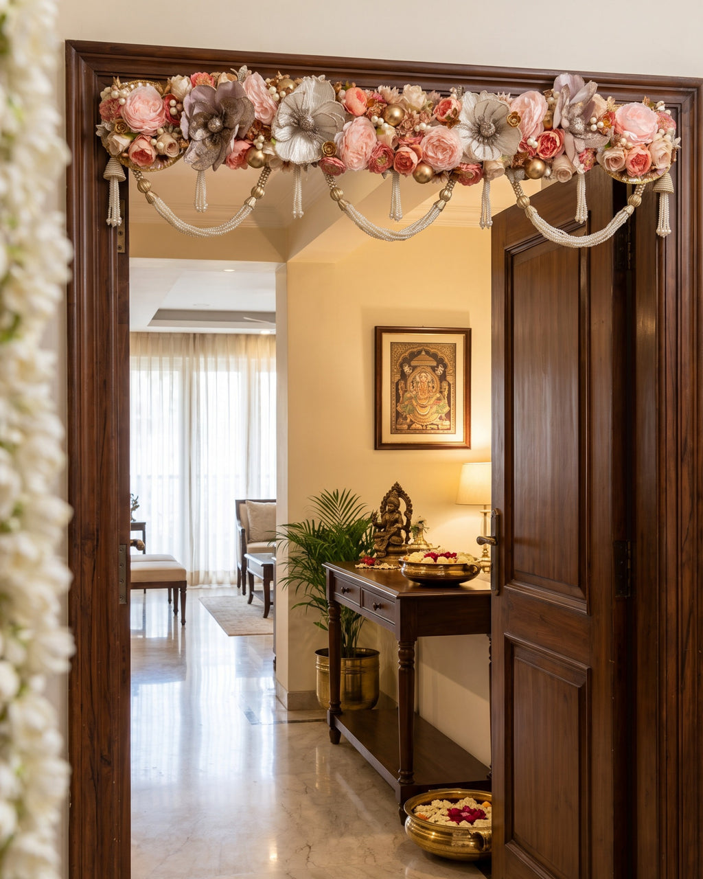 Blush Pearl Floral Bandanwar