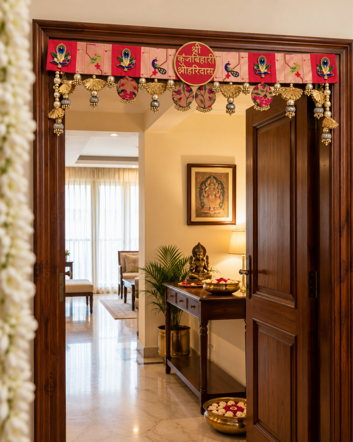 Paithani Shree Krishna Bandanwar with Side Hangings