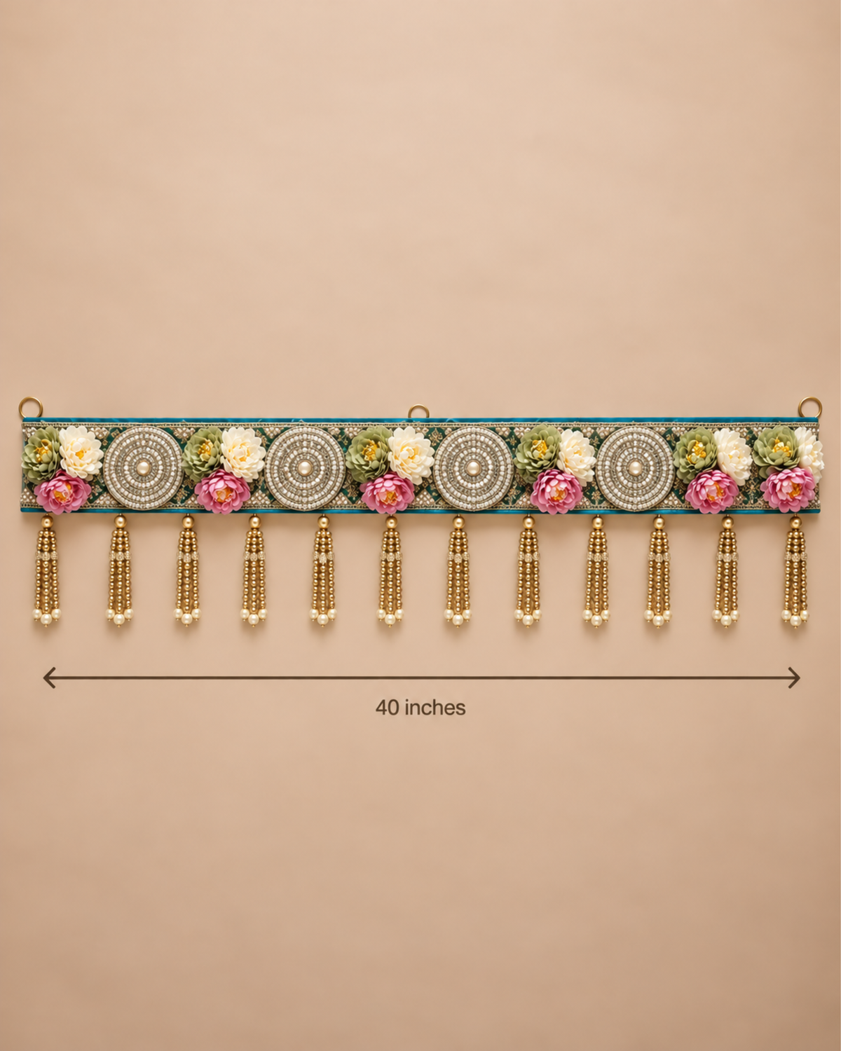 Floral Mirror Work Pearl Hanging Bandanwar