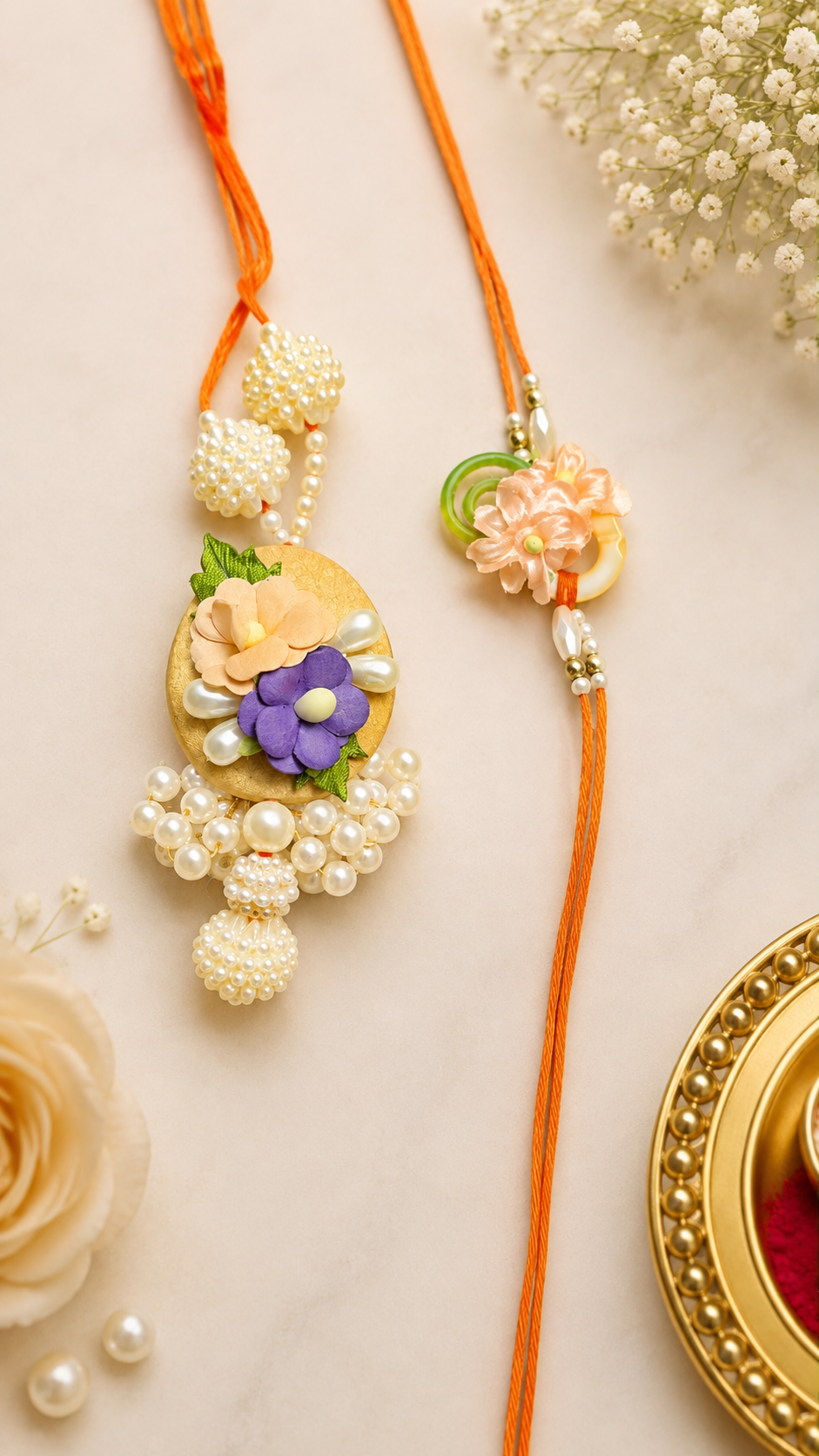 Floral Bhai Bhabhi Rakhi Set