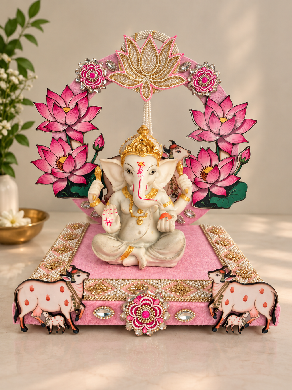 Cow-Themed Ganpati Bappa Singhasan