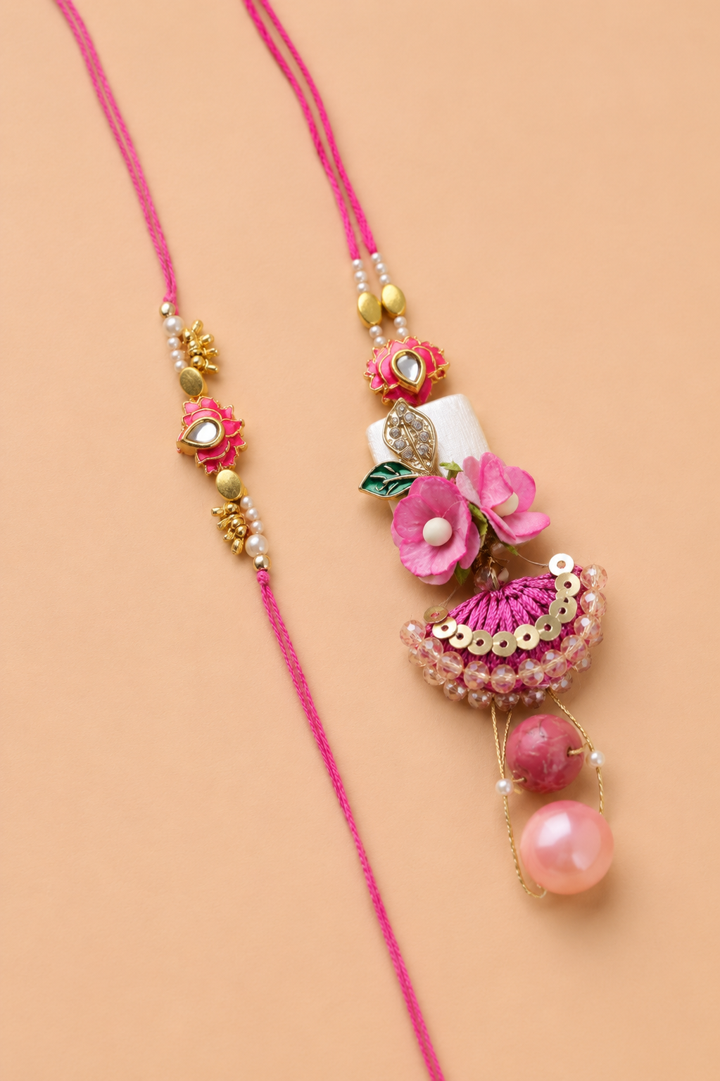 Floral Pink Rakhi Set