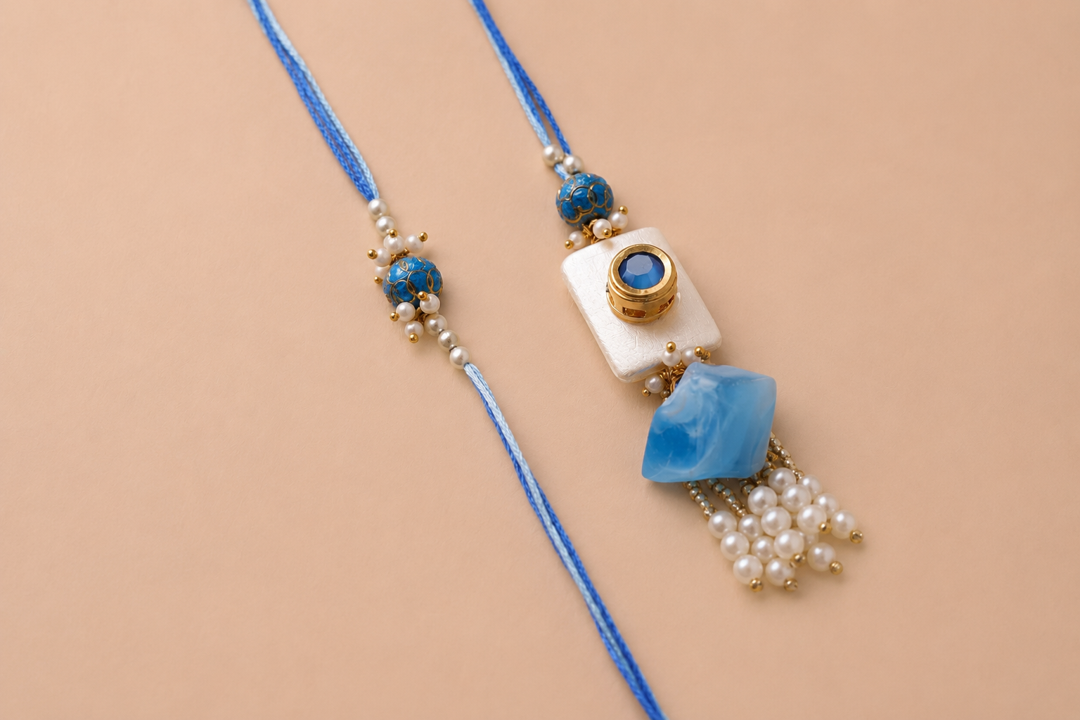 Floral Blue Rakhi Set