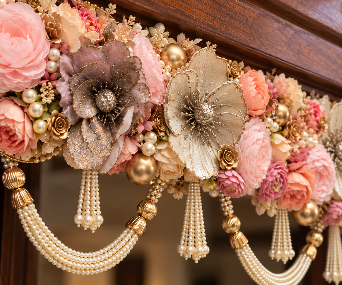 Blush Pearl Floral Bandanwar
