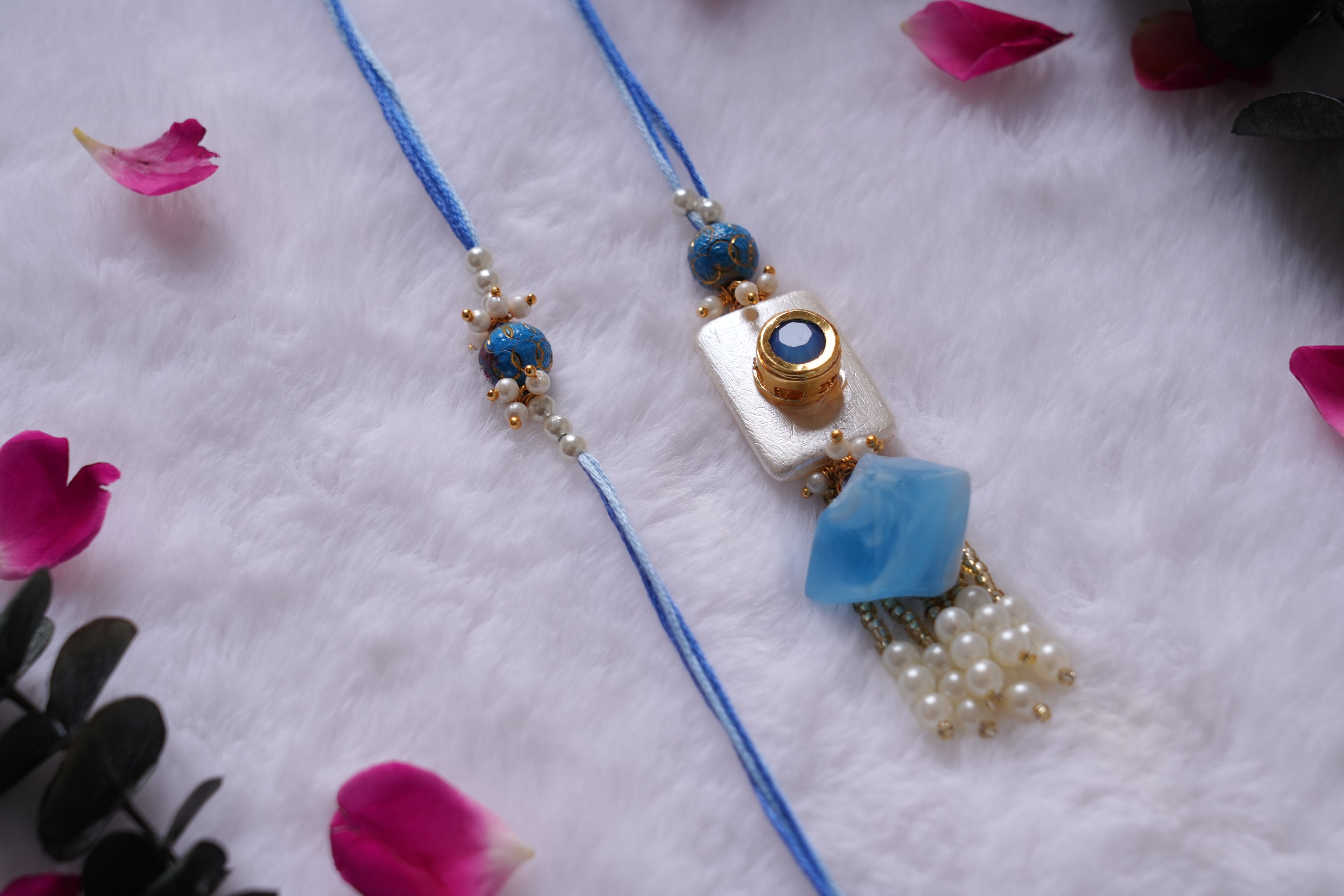 FLORAL BLUE RAKHI SET