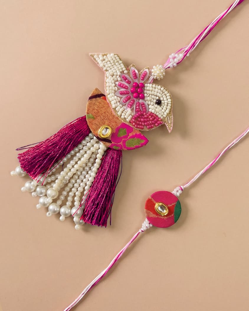 Bird Motif Paithani Rakhi Set