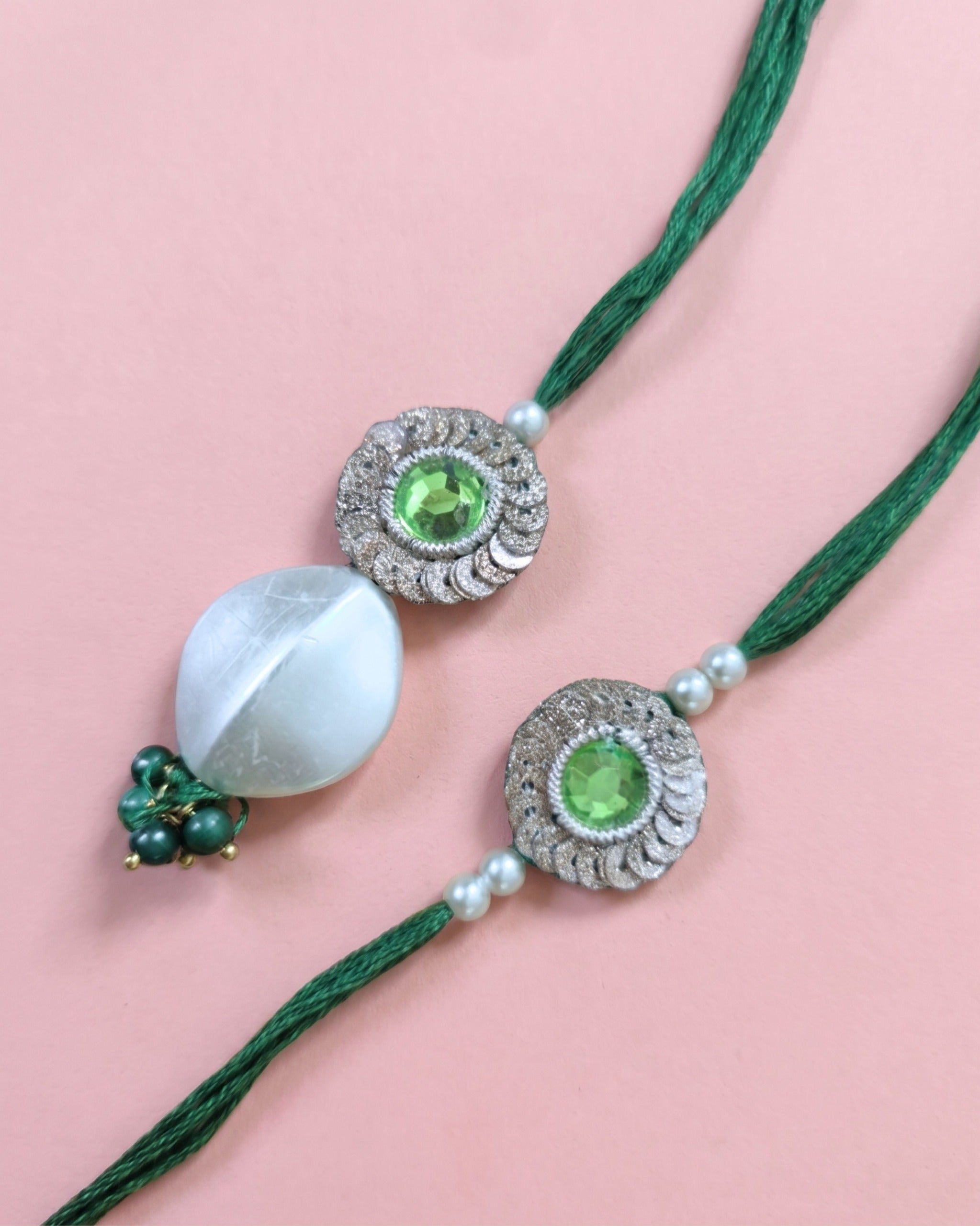 Emerald Stone Rakhi Set