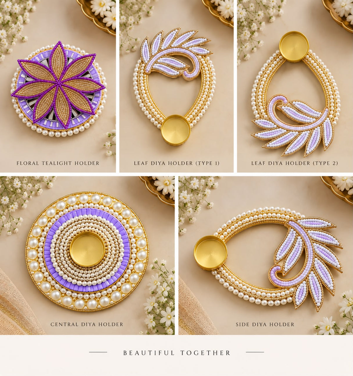 Floral pearl Diya rangoli mat