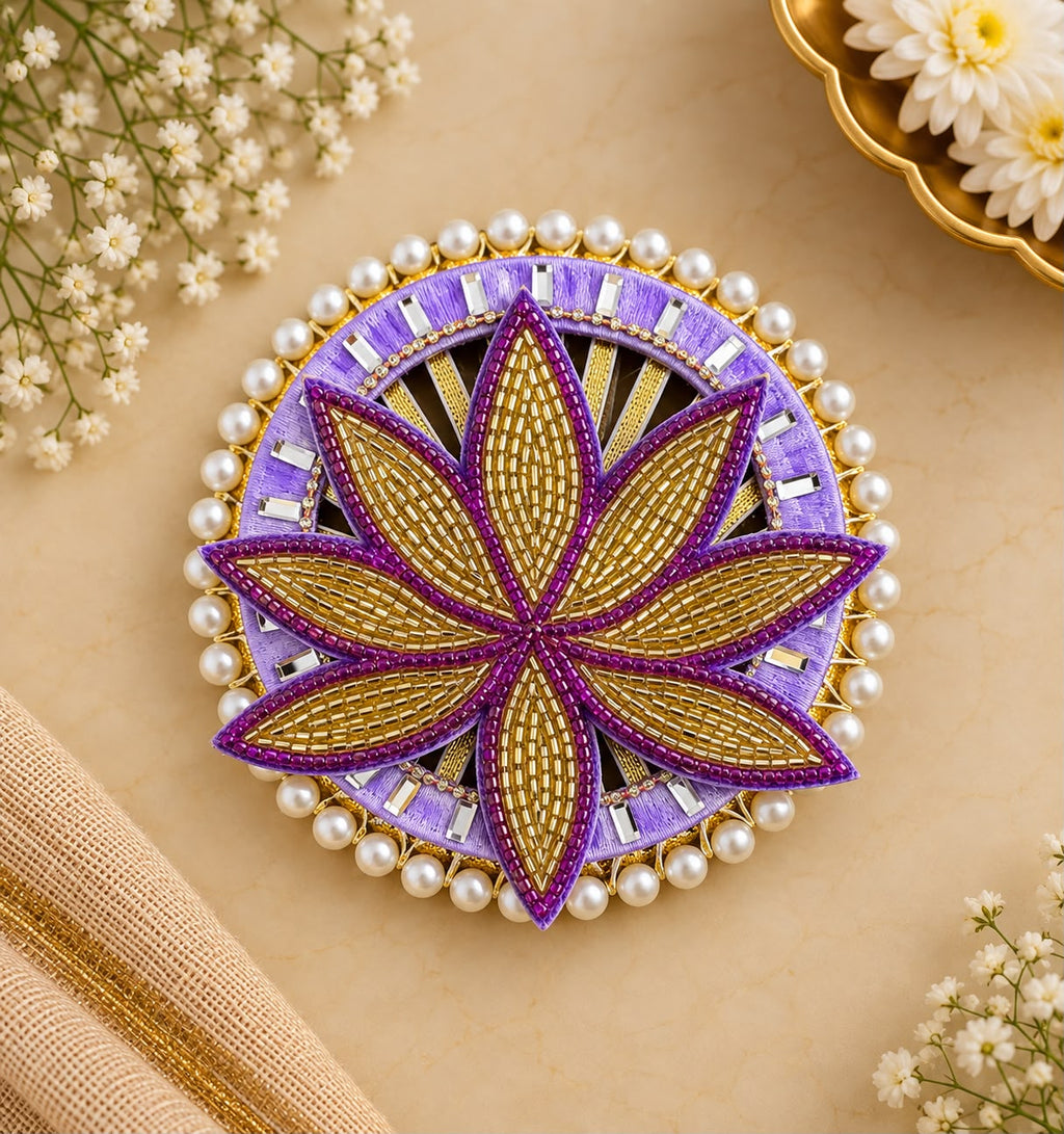 Floral pearl Diya rangoli mat