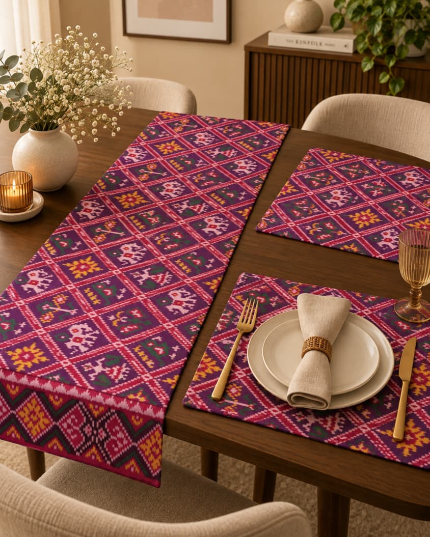Mauve Double Ikkat Dining Table Set
