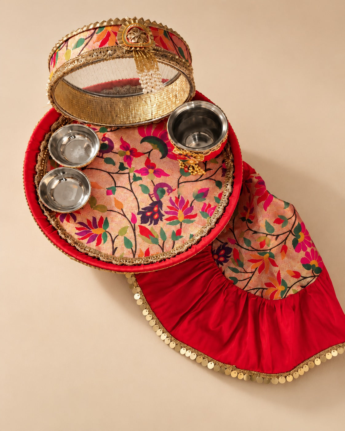 Paithani Karwa Chauth Thaali Set with Thaali Cover