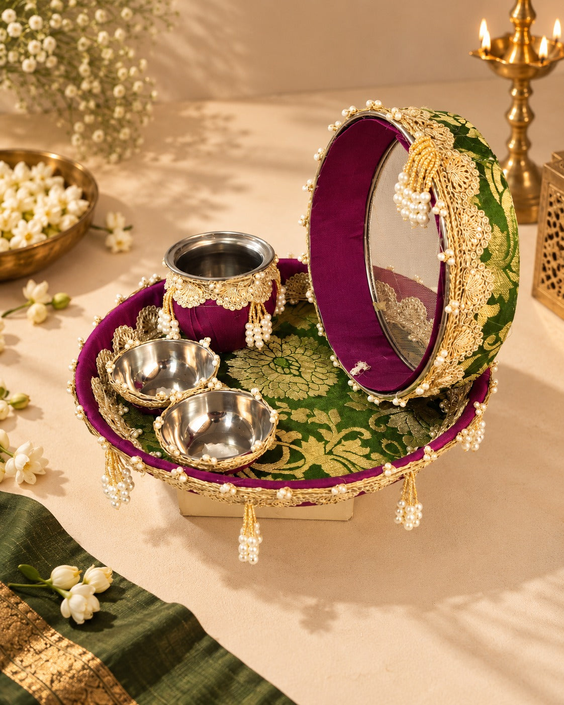 Heritage Green Karwa Chauth Thaali Set