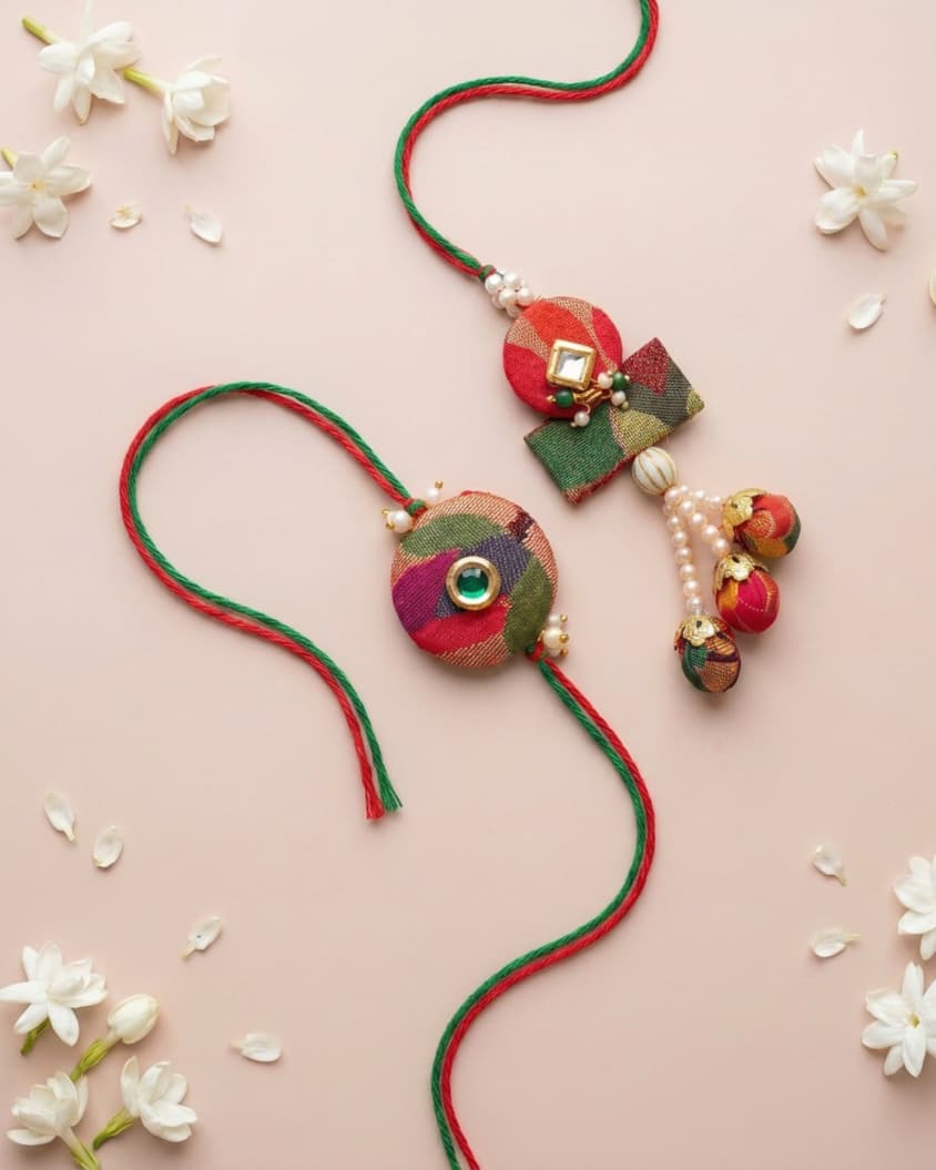 Pearl Tassel Paithani Rakhi Set