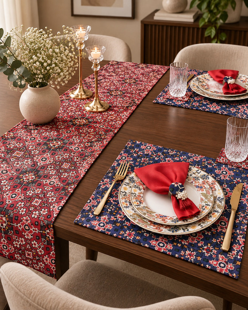 Patola Dining Table Set (Red & Blue)