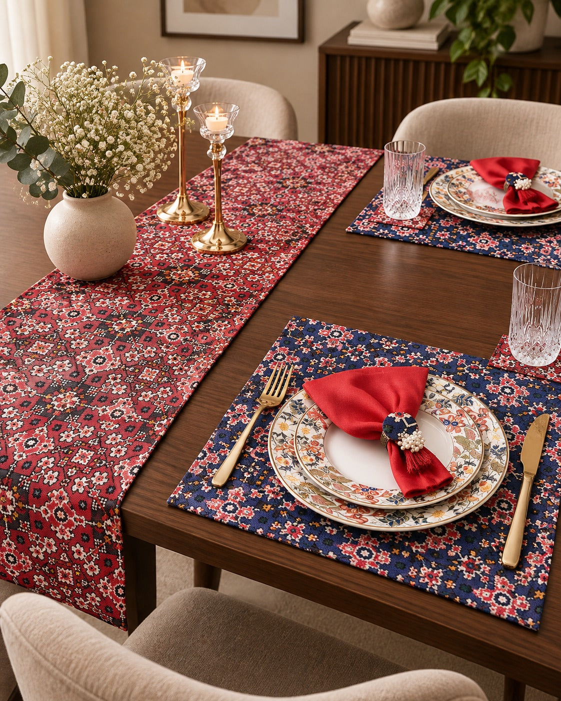 Patola Dining Table Set (Red & Blue)