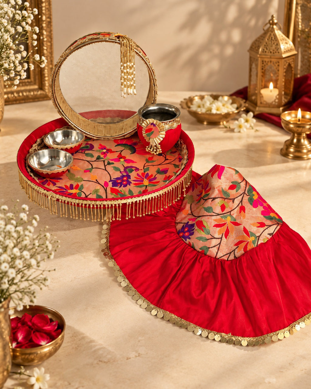 Paithani Karwa Chauth Thaali Set with Thaali Cover