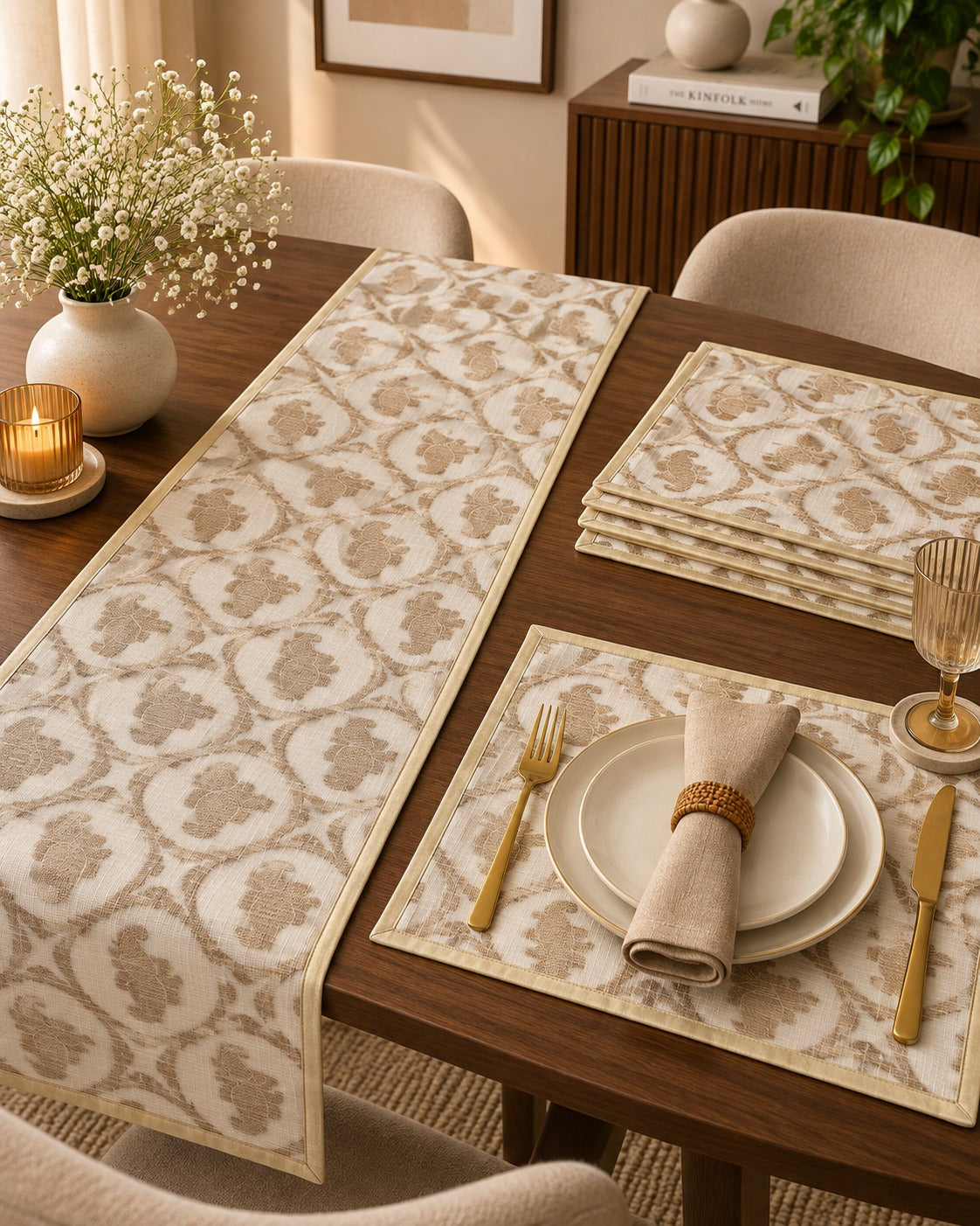 Elegant Beige Heritage Dining Table Set