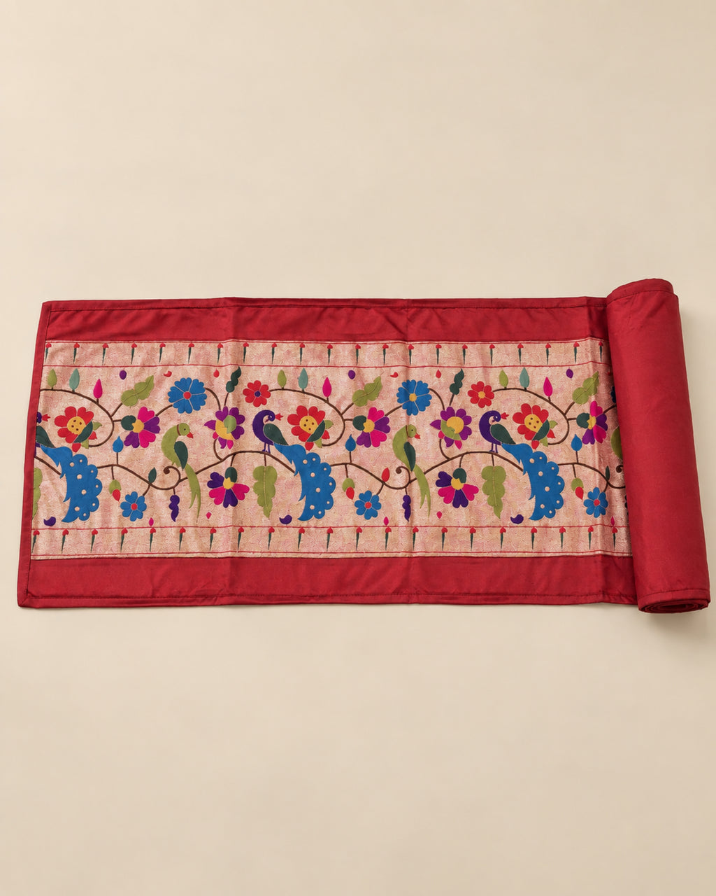 Red Paithani Table Runner