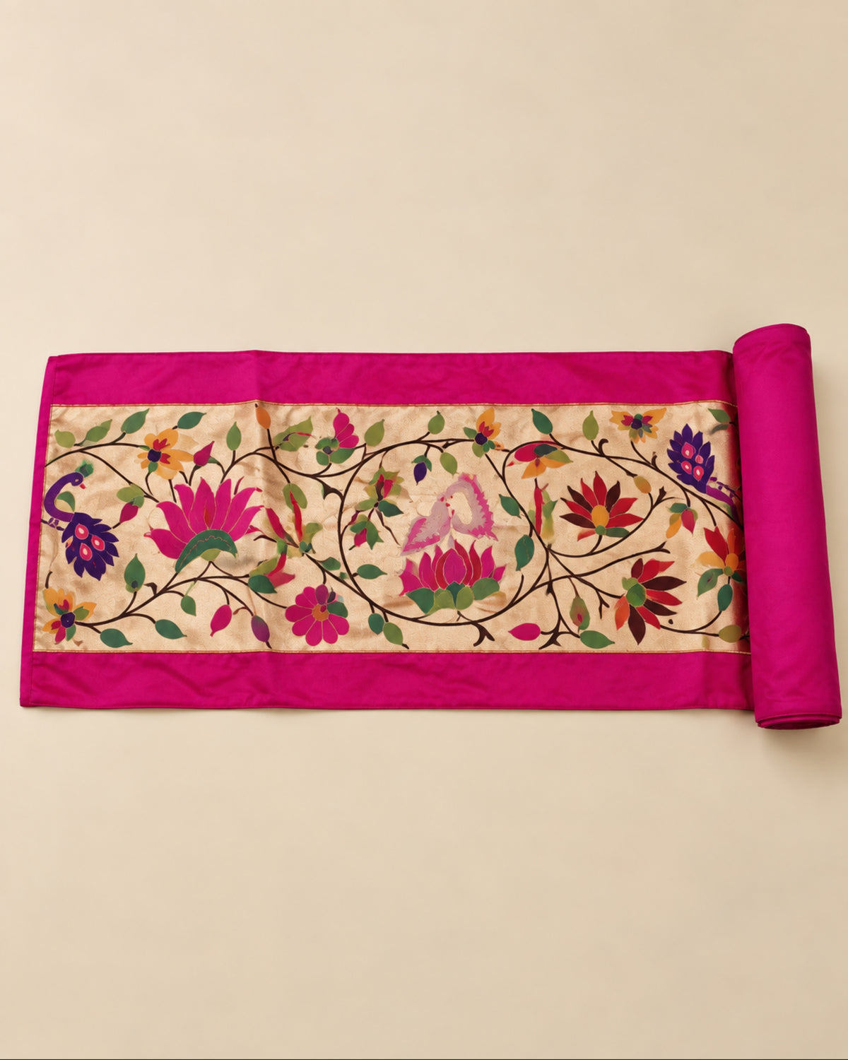 Pink Paithani Table Runner