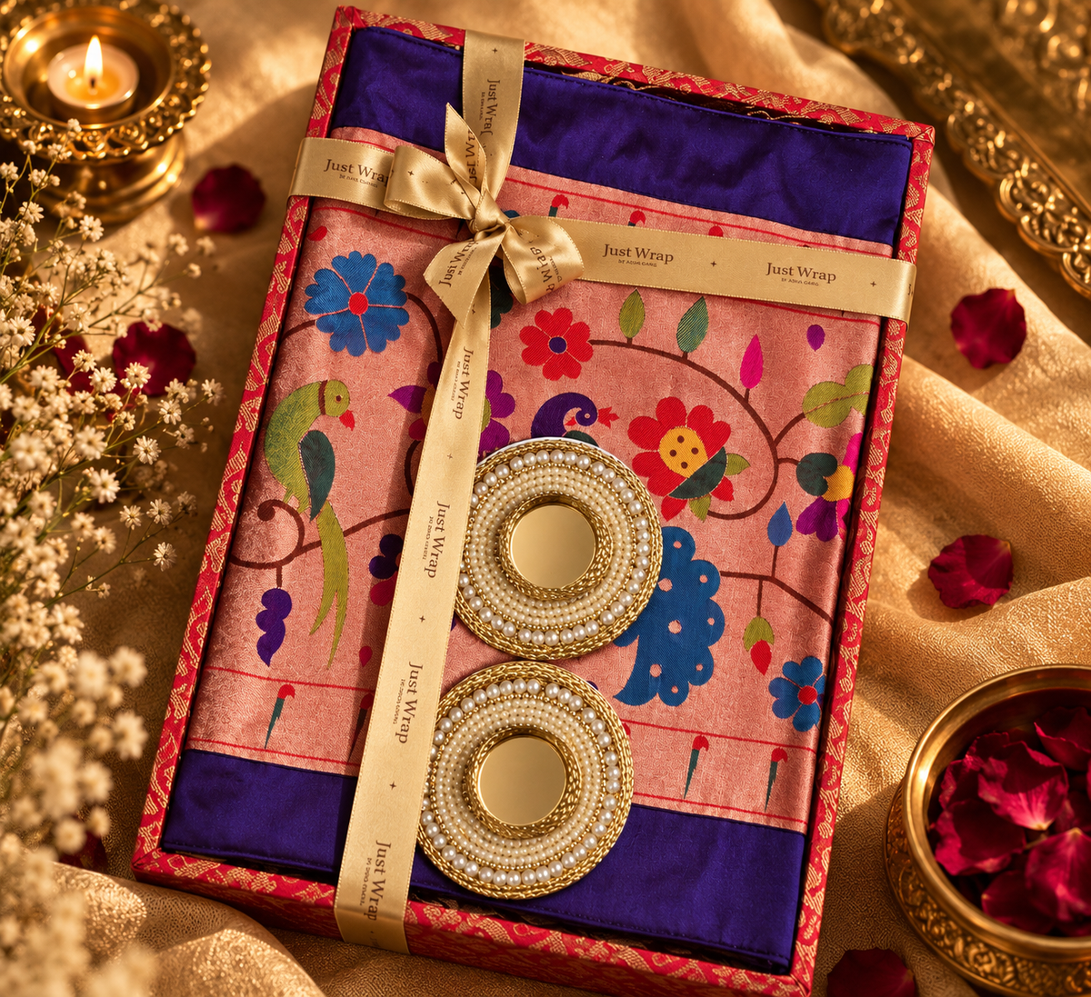 Paithani Runner Gift Set with T-lights