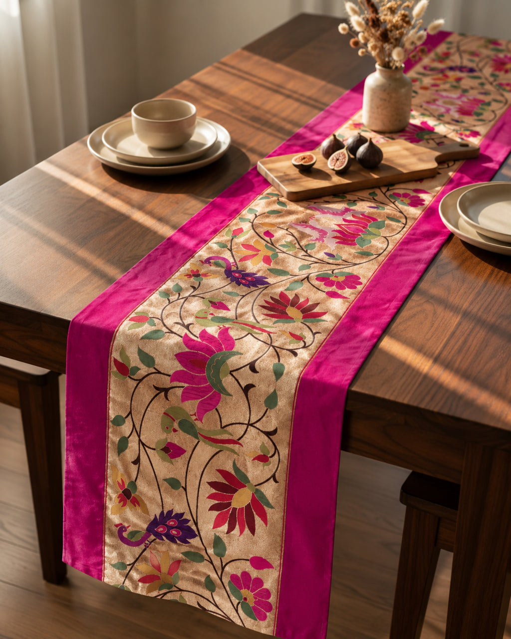 Pink Paithani Table Runner